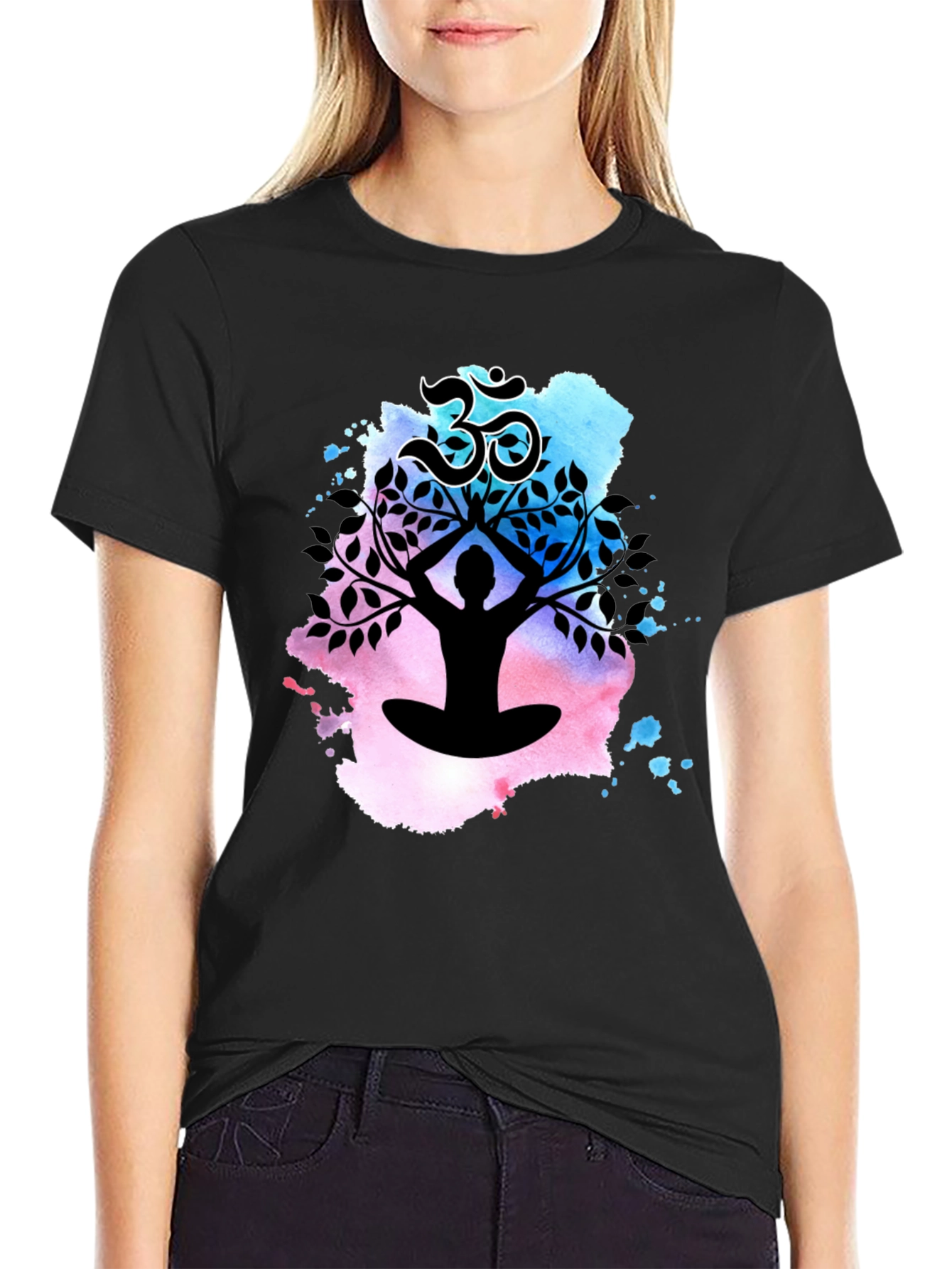 Yoga Meditation Tree T-Shirt - Om Symbol Black Tee