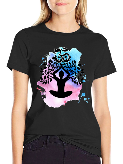 Yoga Meditation Tree T-Shirt - Om Symbol Black Tee