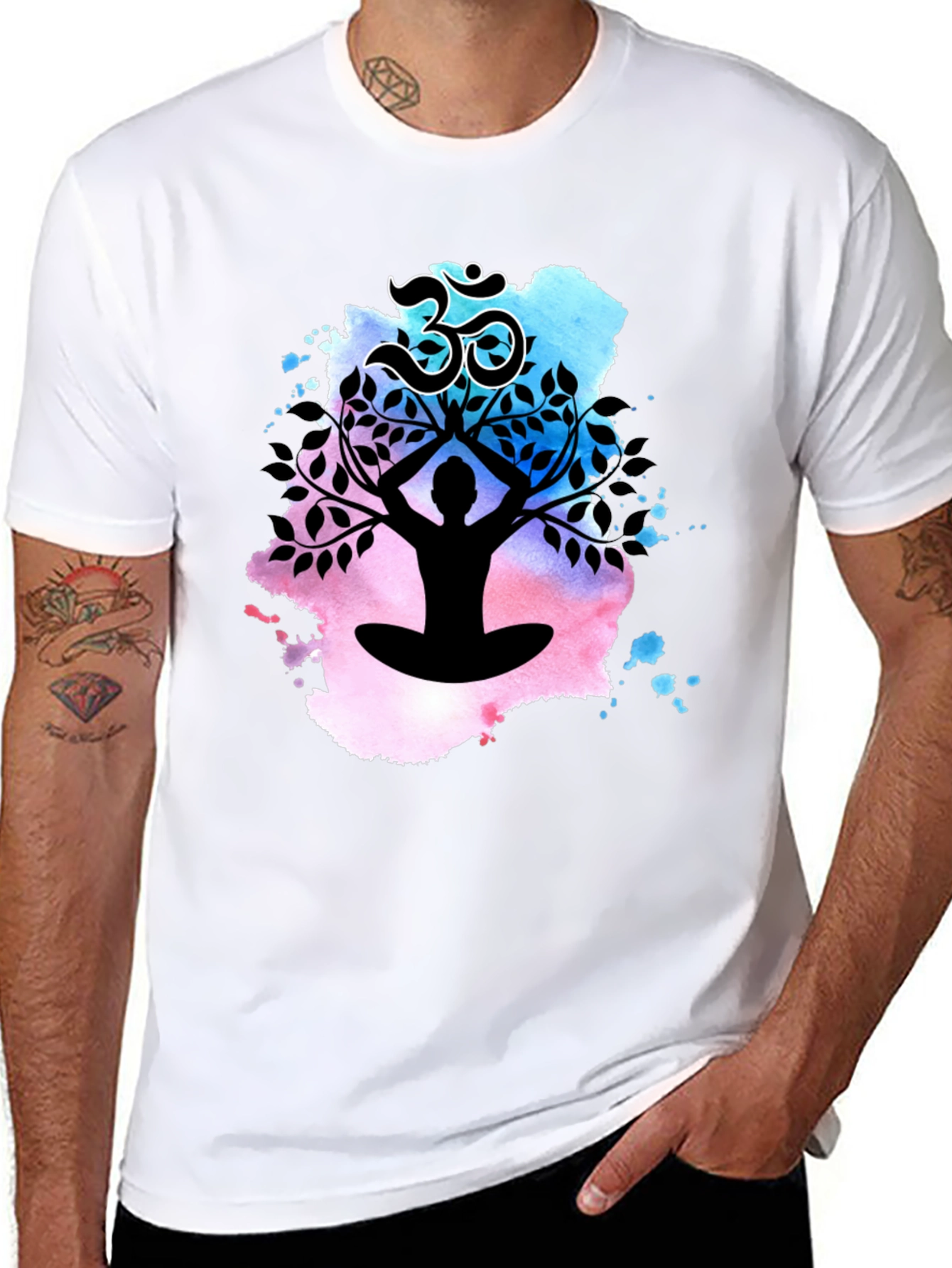 Yoga Meditation Tree T-Shirt - Om Symbol Black Tee