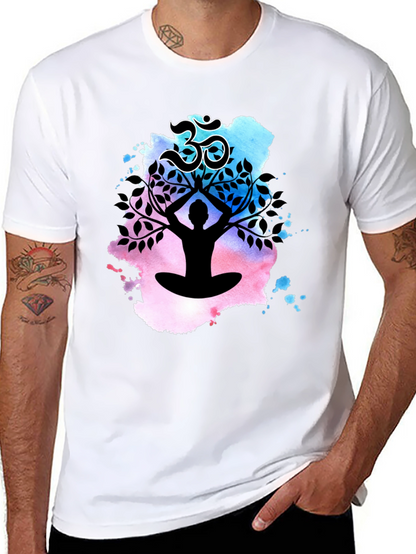 Yoga Meditation Tree T-Shirt - Om Symbol Black Tee