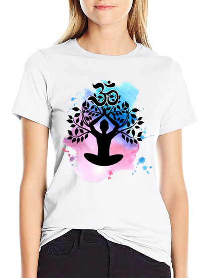 Yoga Meditation Tree T-Shirt - Om Symbol Black Tee