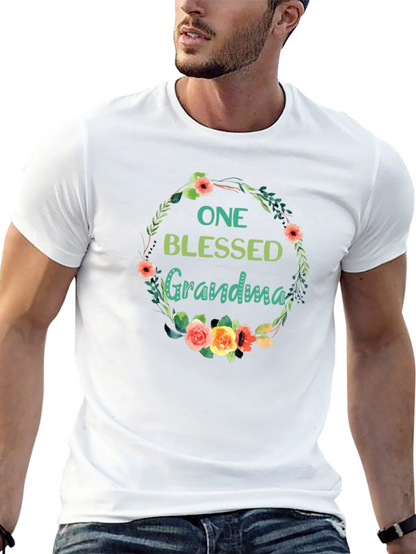 Blessed Grandma Floral Wreath Black T-Shirt