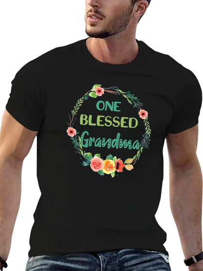 Blessed Grandma Floral Wreath Black T-Shirt