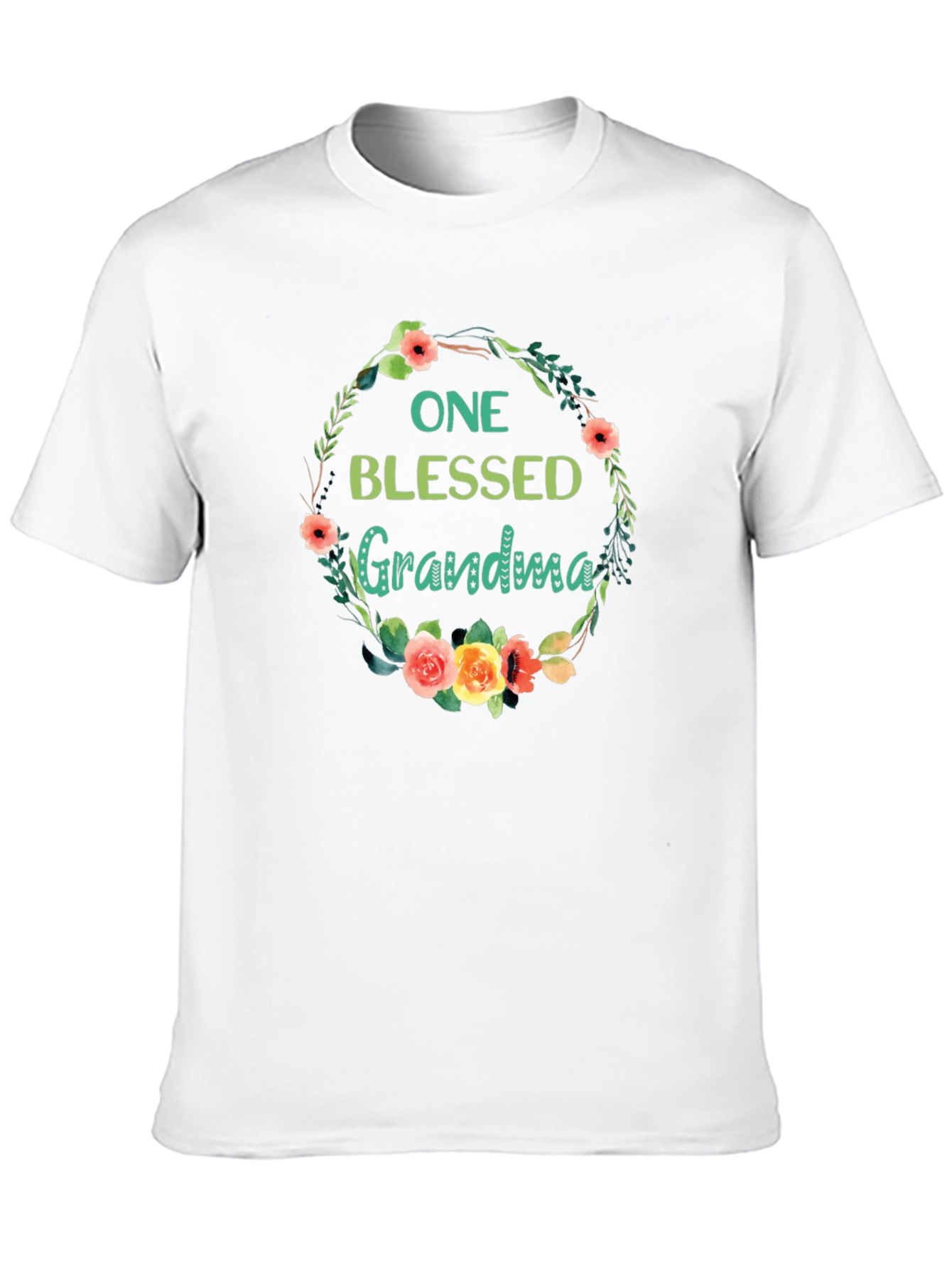 Blessed Grandma Floral Wreath Black T-Shirt