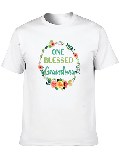 Blessed Grandma Floral Wreath Black T-Shirt