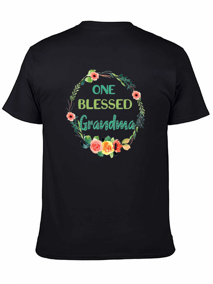 Blessed Grandma Floral Wreath Black T-Shirt
