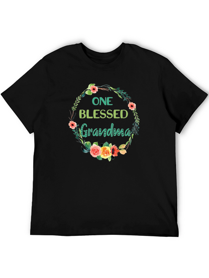 Blessed Grandma Floral Wreath Black T-Shirt