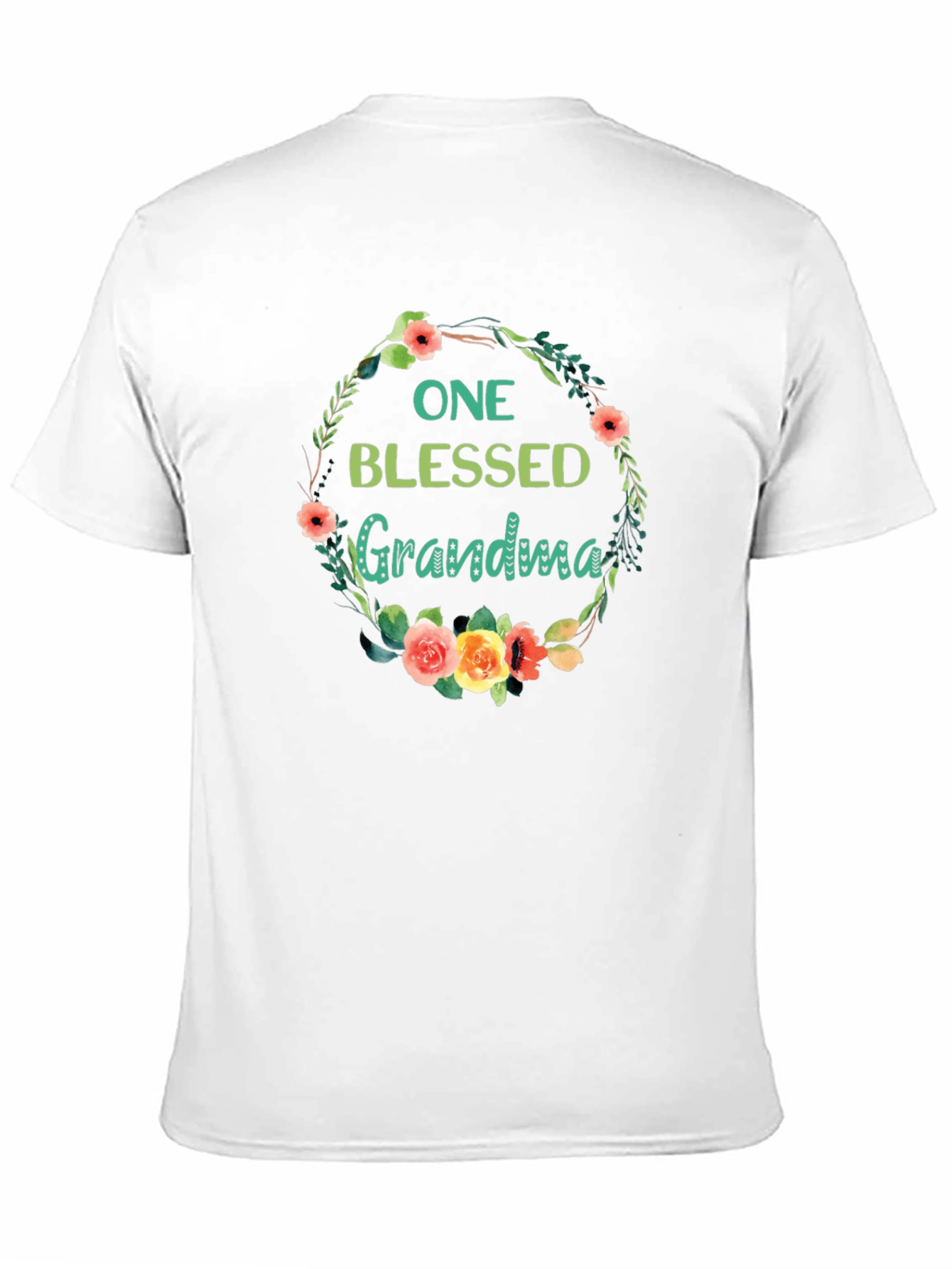 Blessed Grandma Floral Wreath Black T-Shirt