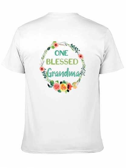 Blessed Grandma Floral Wreath Black T-Shirt