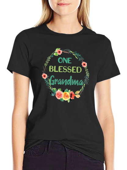 Blessed Grandma Floral Wreath Black T-Shirt