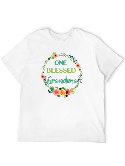 Blessed Grandma Floral Wreath Black T-Shirt