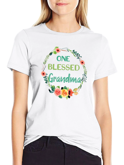 Blessed Grandma Floral Wreath Black T-Shirt