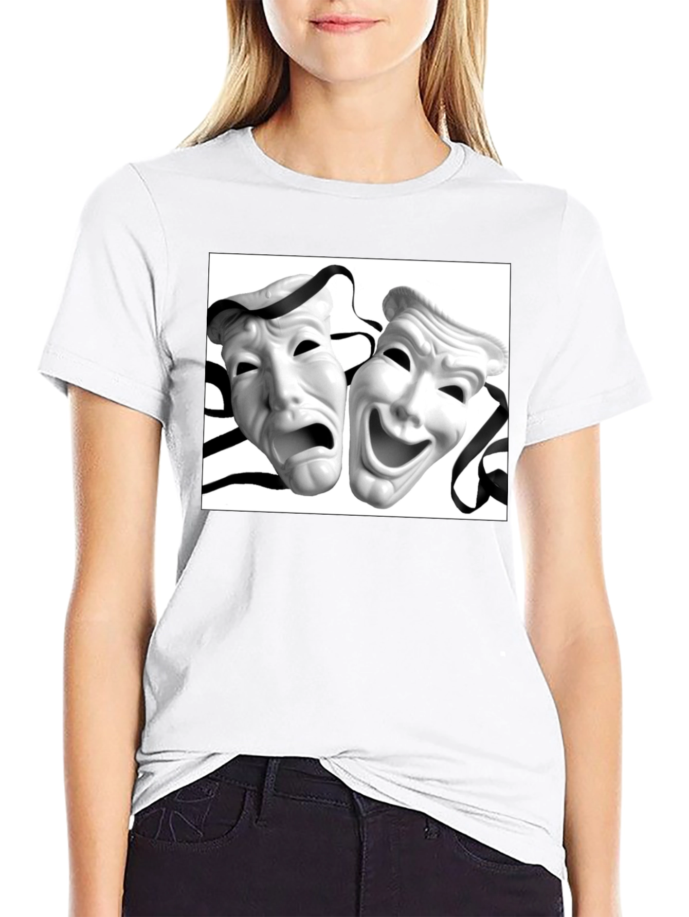 Comedy Tragedy Mask Graphic Tee - Unisex Black T-Shirt