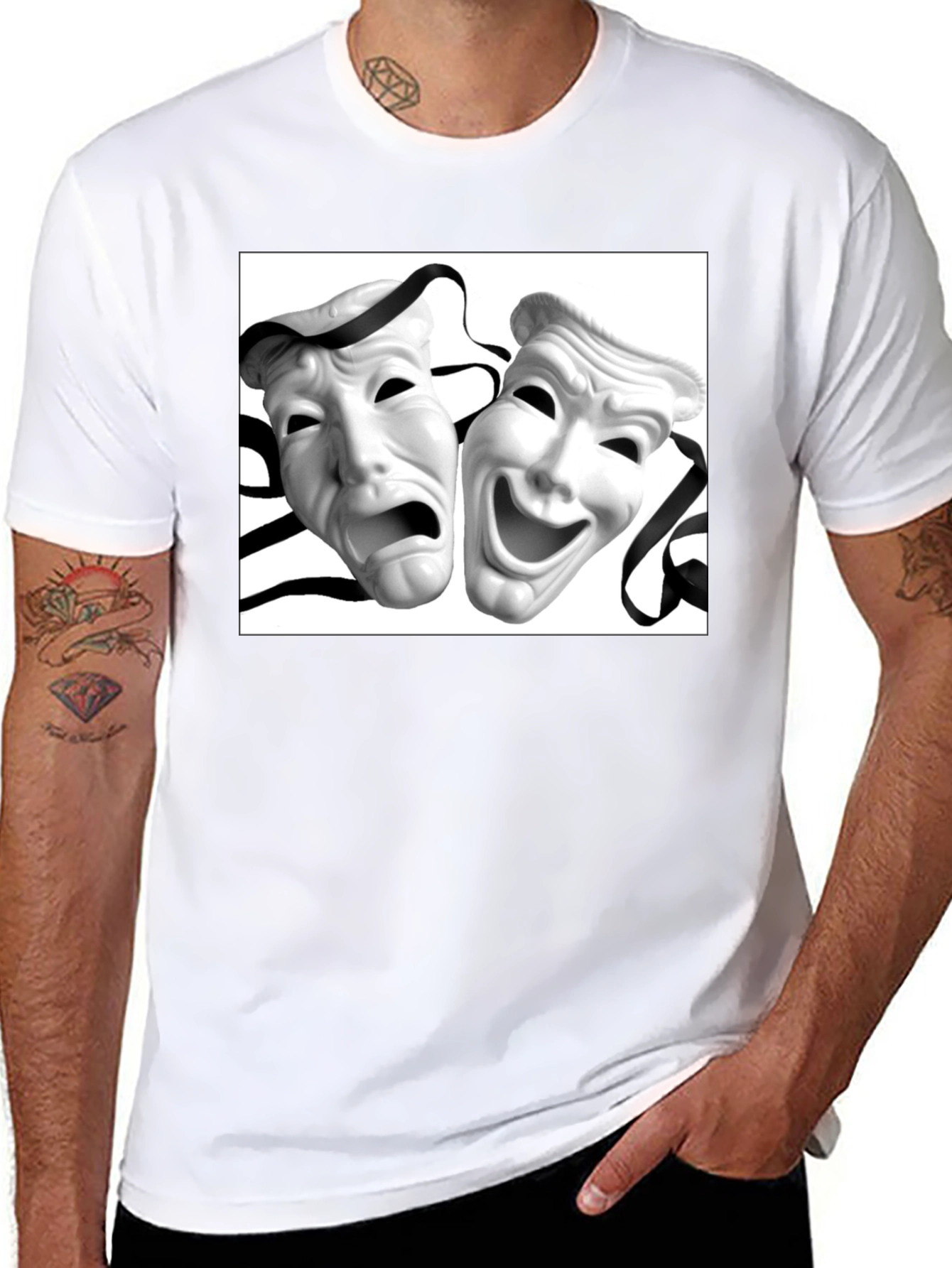 Comedy Tragedy Mask Graphic Tee - Unisex Black T-Shirt