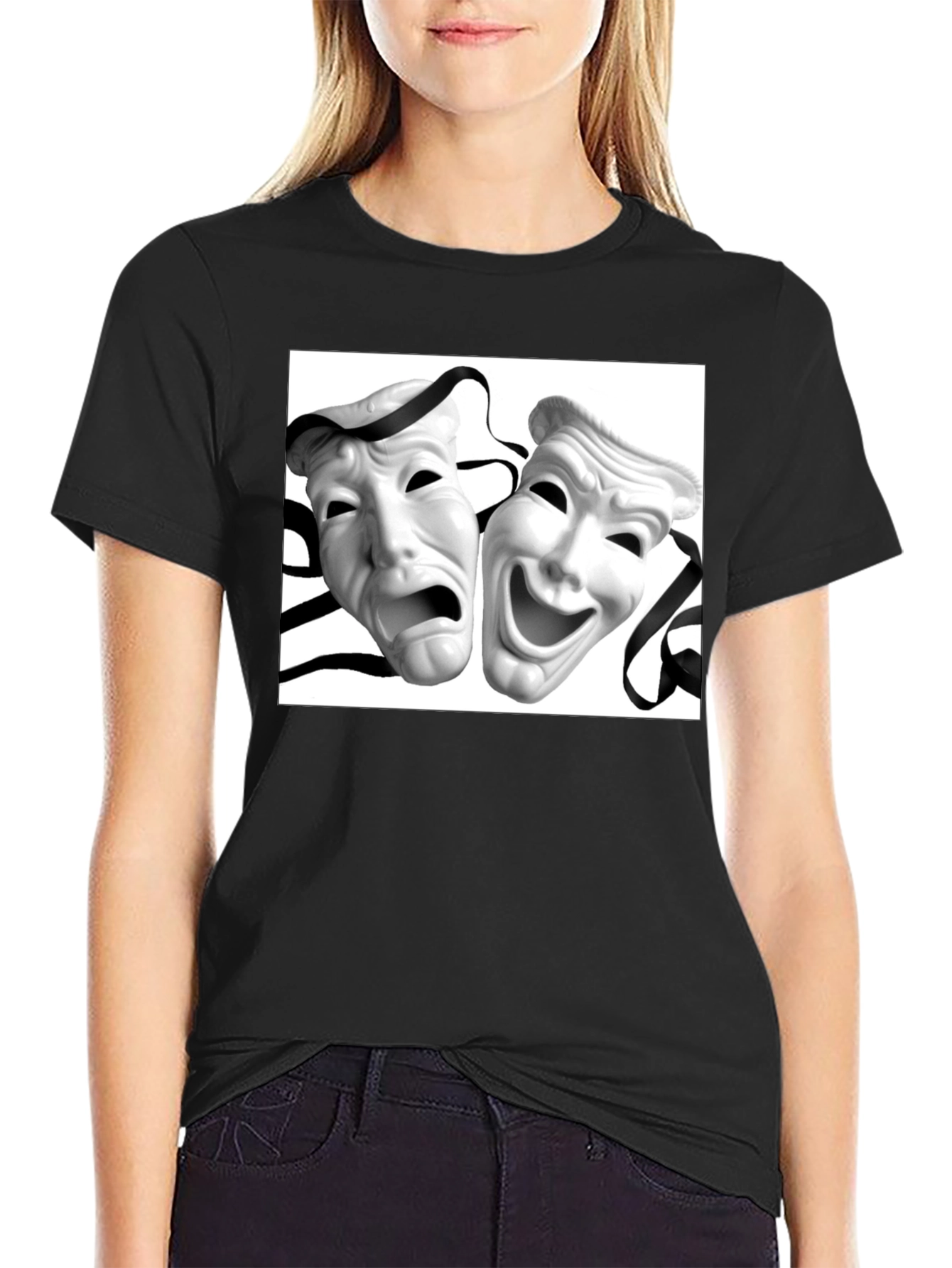 Comedy Tragedy Mask Graphic Tee - Unisex Black T-Shirt