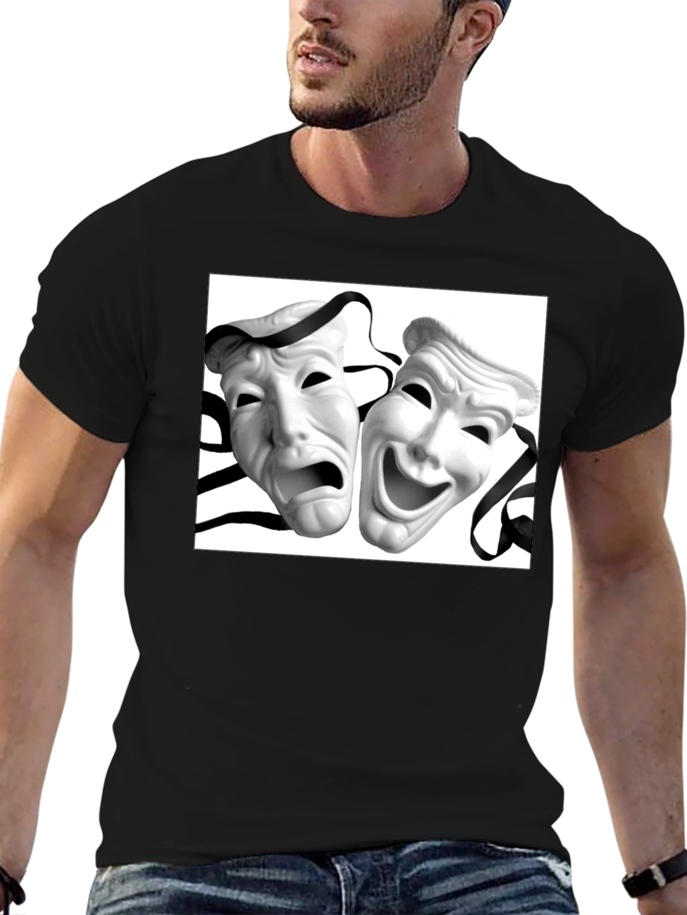 Comedy Tragedy Mask Graphic Tee - Unisex Black T-Shirt
