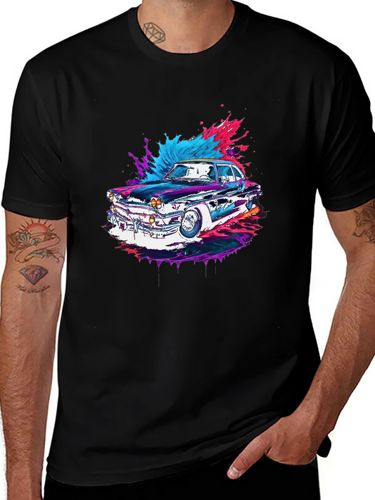 Classic Car Graphic Tee - Black Cotton Comfort