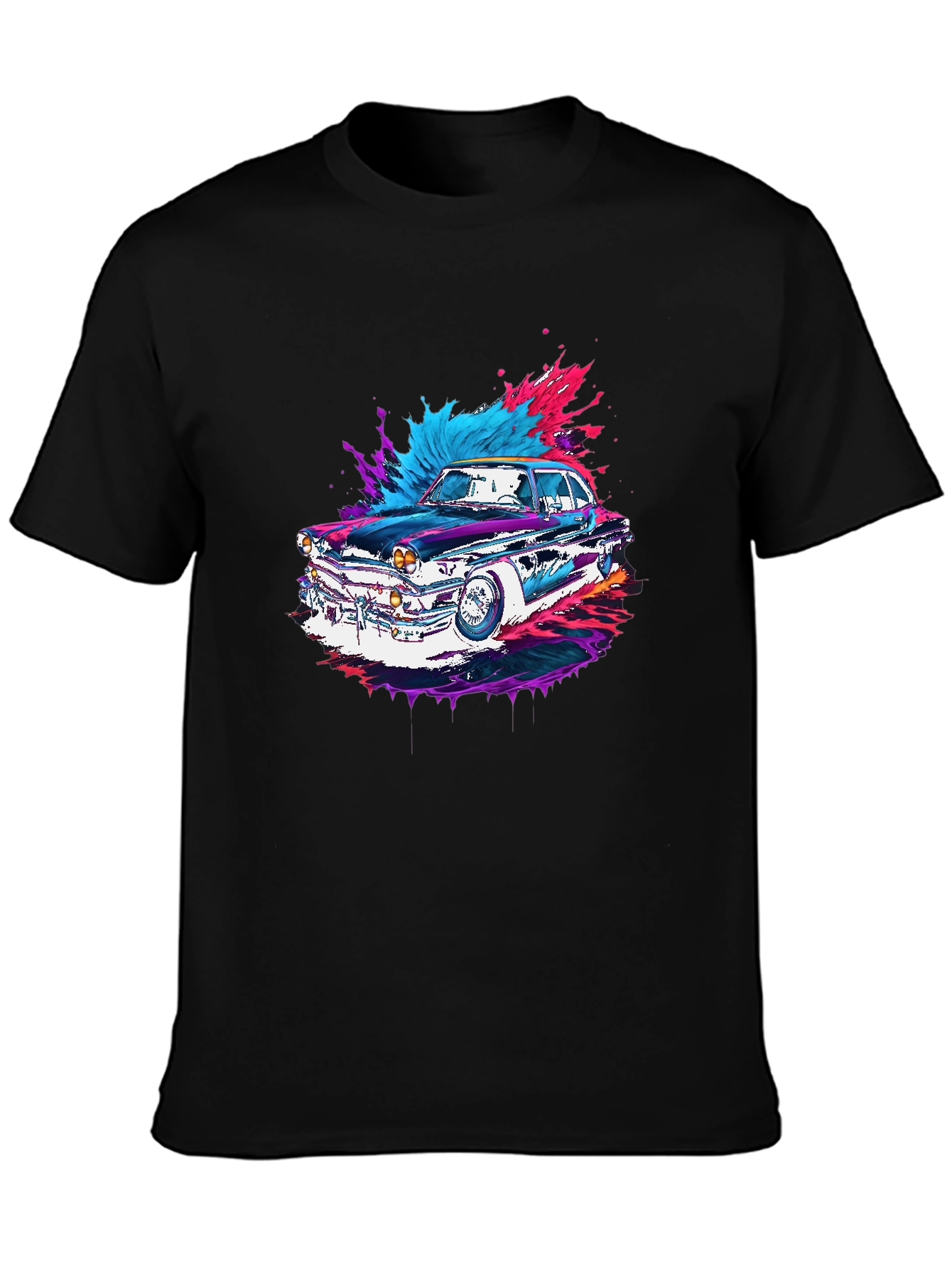 Classic Car Graphic Tee - Black Cotton Comfort