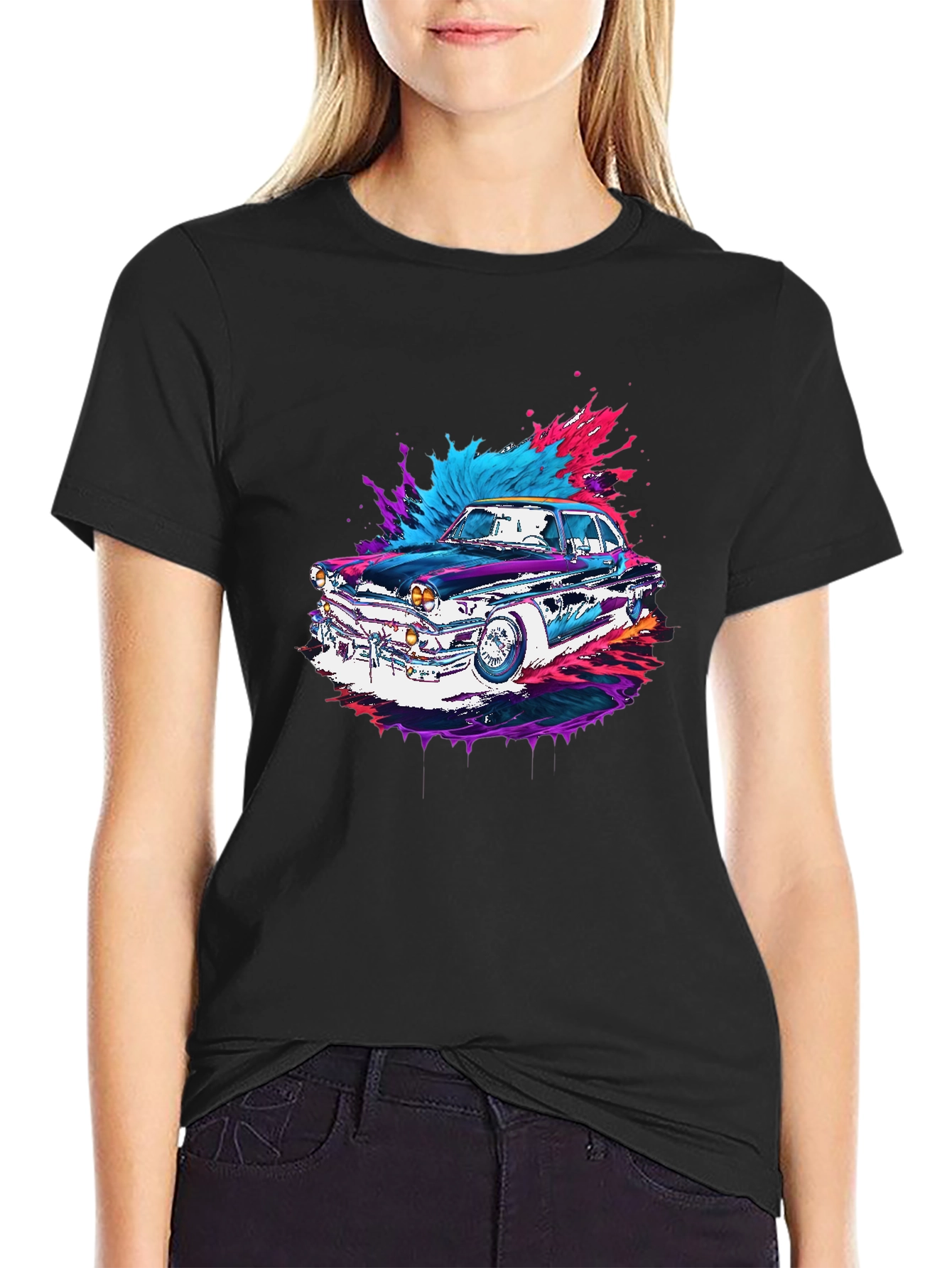 Classic Car Graphic Tee - Black Cotton Comfort