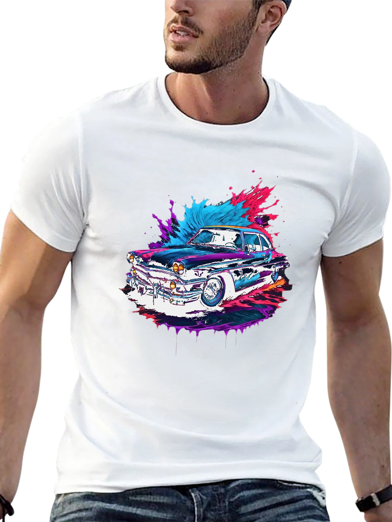 Classic Car Graphic Tee - Black Cotton Comfort