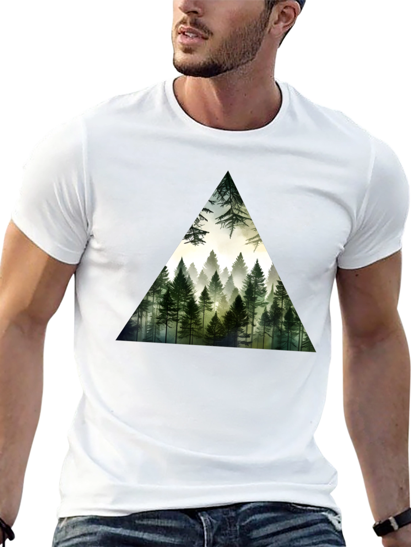 Forest Triangle Graphic Tee - Soft Black Cotton