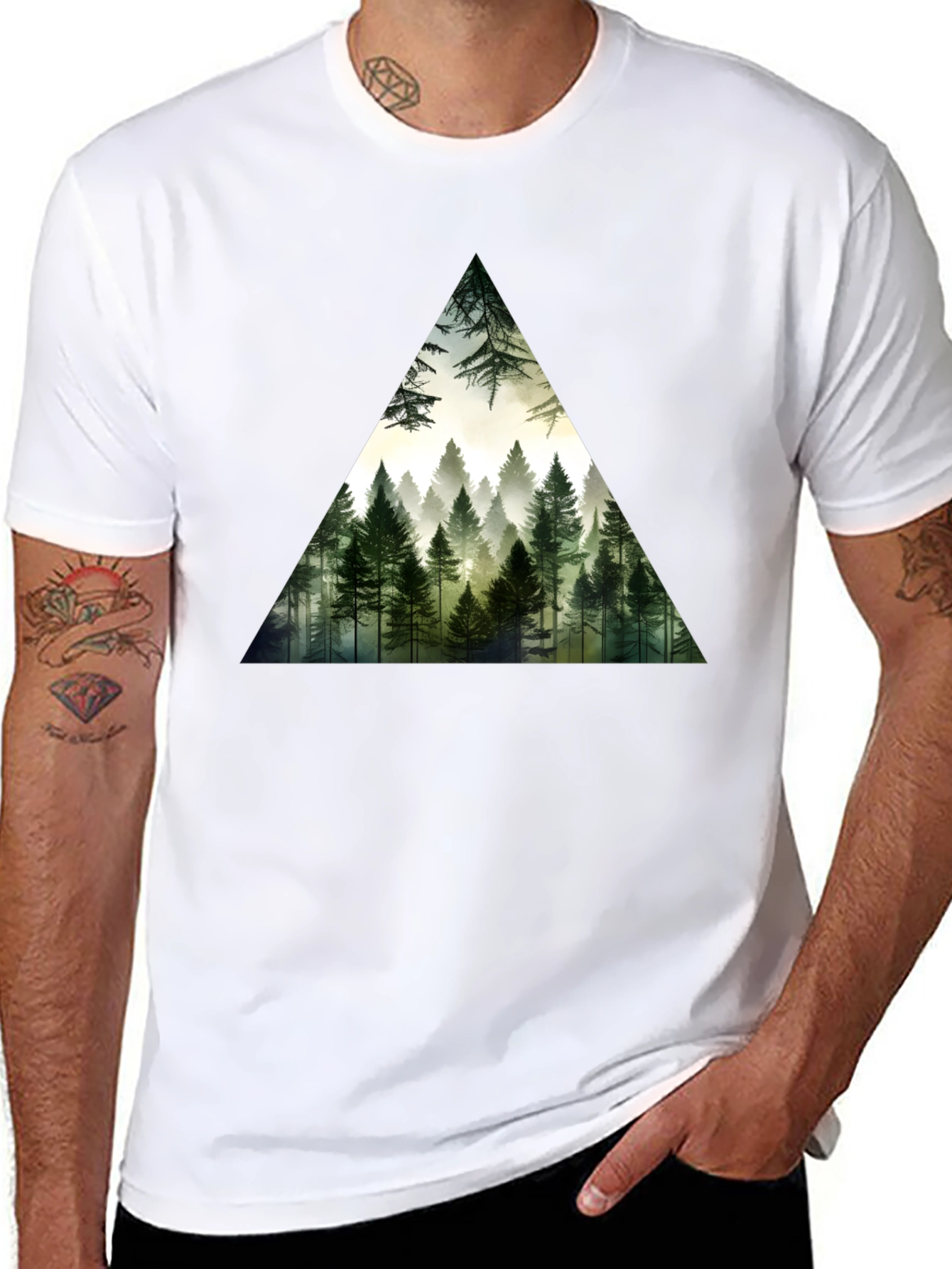 Forest Triangle Graphic Tee - Soft Black Cotton