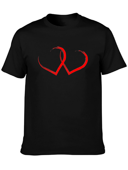 Black T-Shirt with Red Hearts Graphic