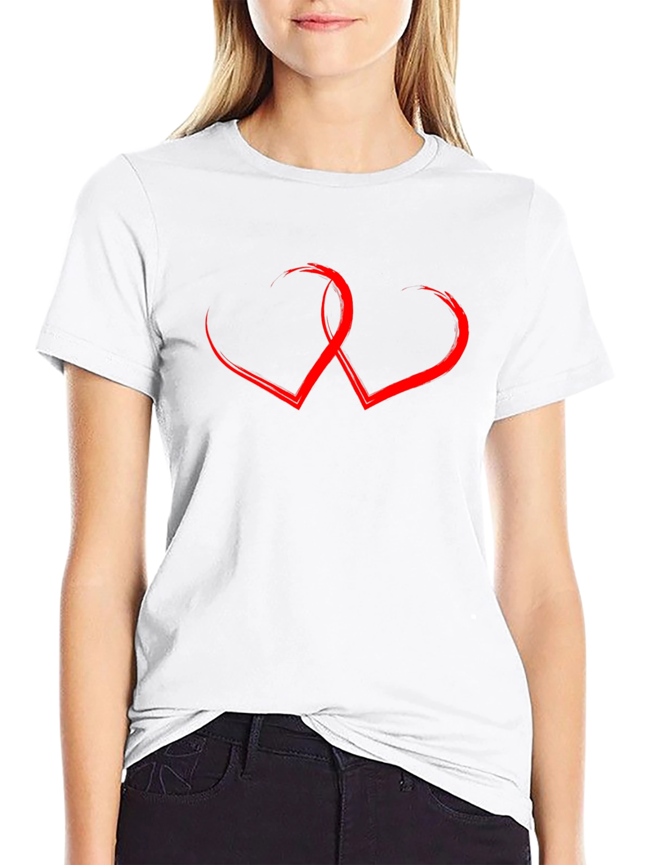 Black T-Shirt with Red Hearts Graphic