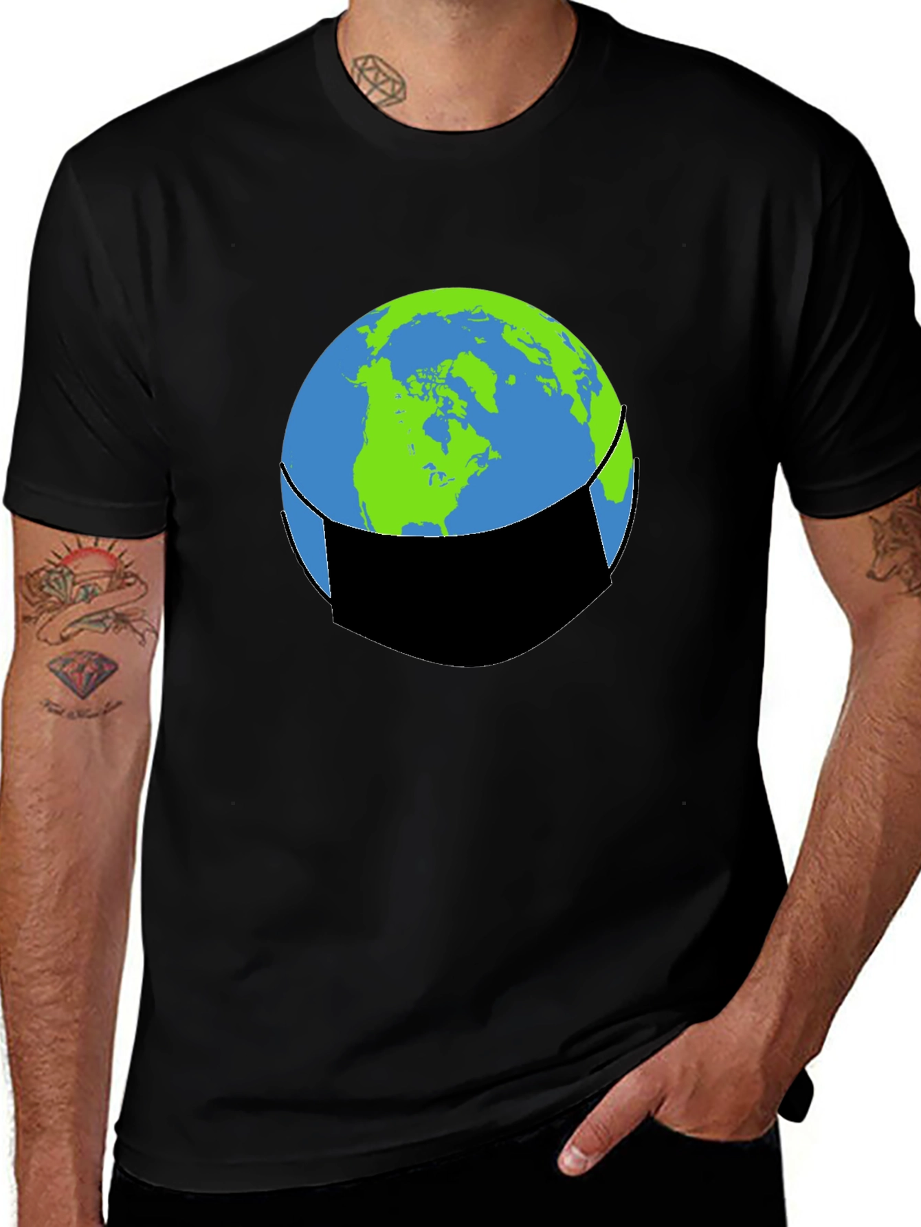 Earth Face Mask Graphic Tee - Protect Our Planet
