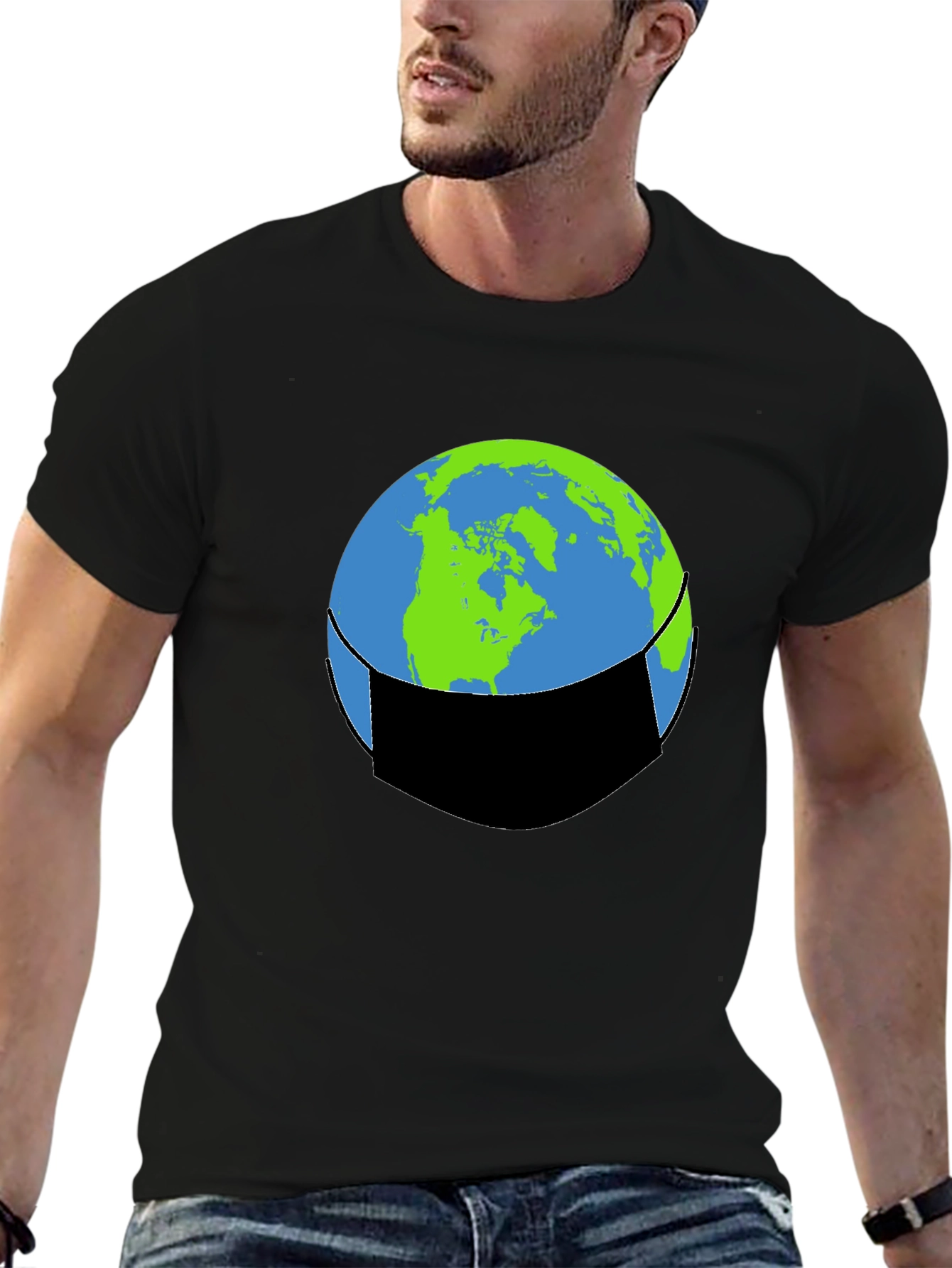 Earth Face Mask Graphic Tee - Protect Our Planet