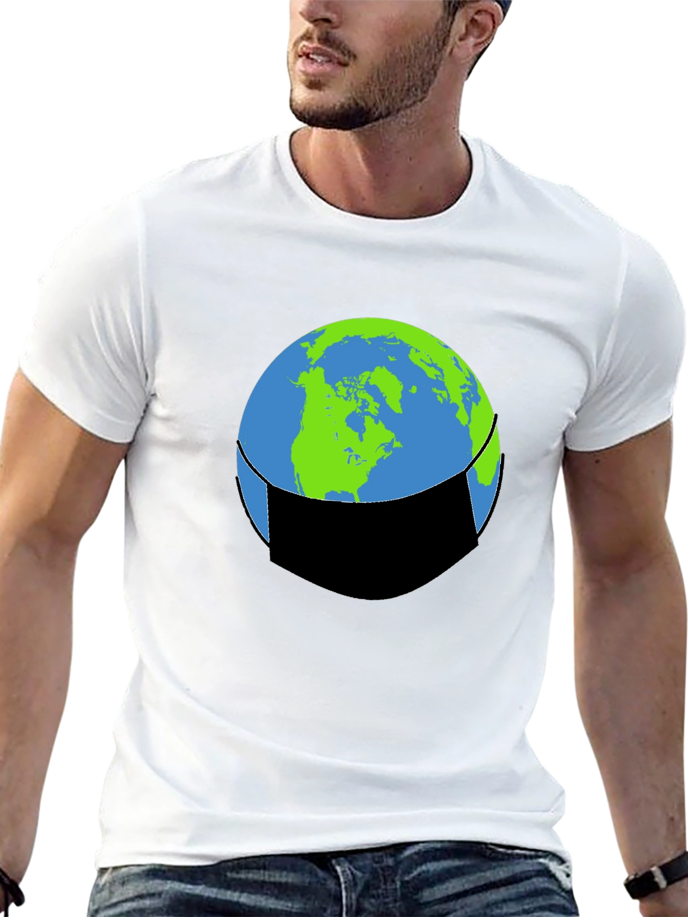 Earth Face Mask Graphic Tee - Protect Our Planet