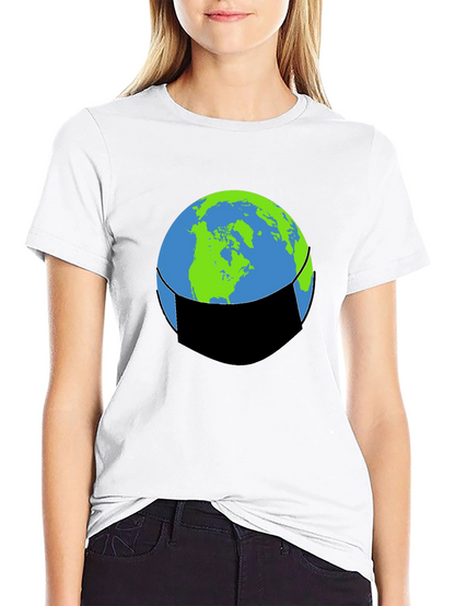 Earth Face Mask Graphic Tee - Protect Our Planet