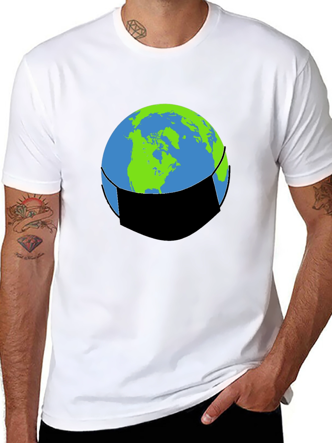 Earth Face Mask Graphic Tee - Protect Our Planet