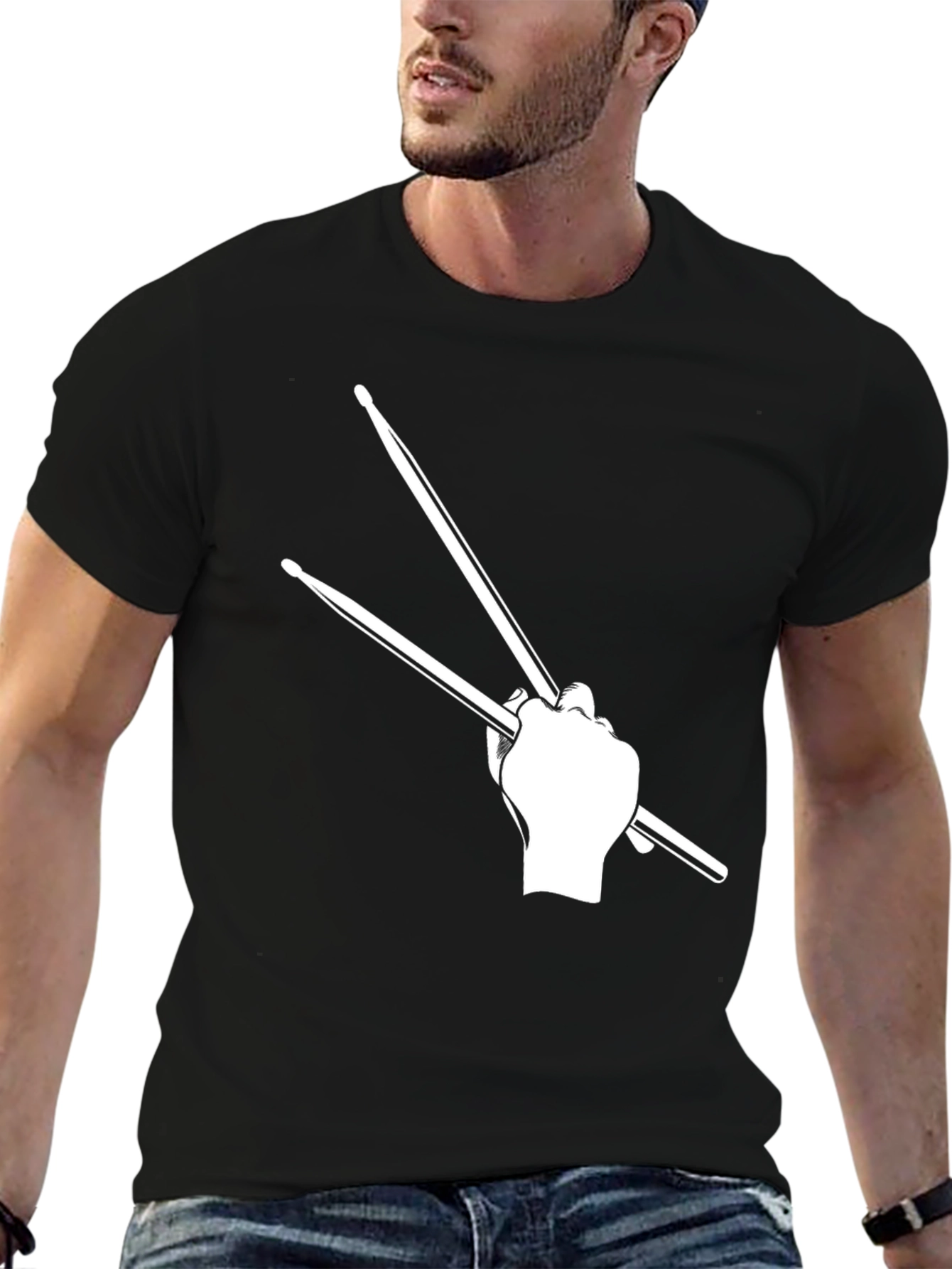 Drummer Graphic T-Shirt - Black Casual