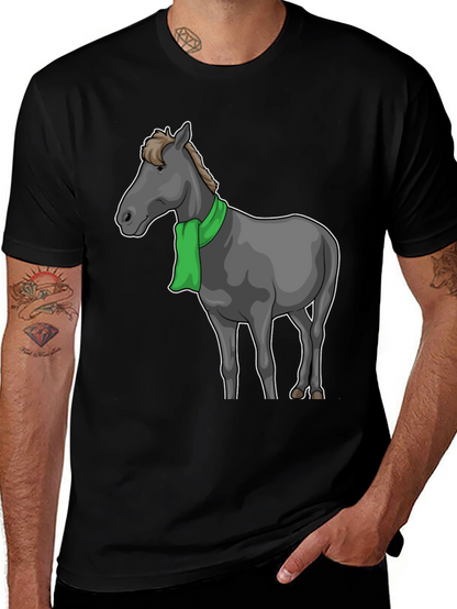 Horse Scarf Graphic Tee - Black Cotton T-Shirt