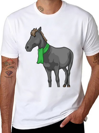 Horse Scarf Graphic Tee - Black Cotton T-Shirt