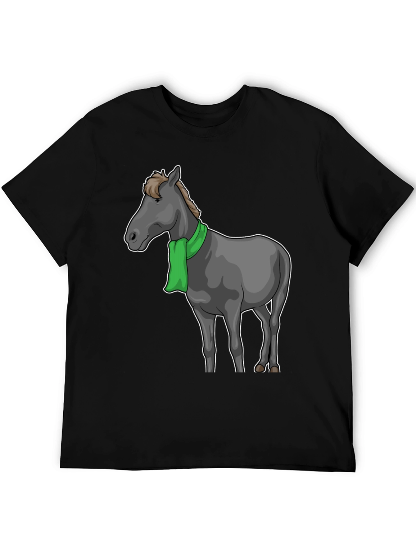 Horse Scarf Graphic Tee - Black Cotton T-Shirt