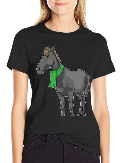 Horse Scarf Graphic Tee - Black Cotton T-Shirt