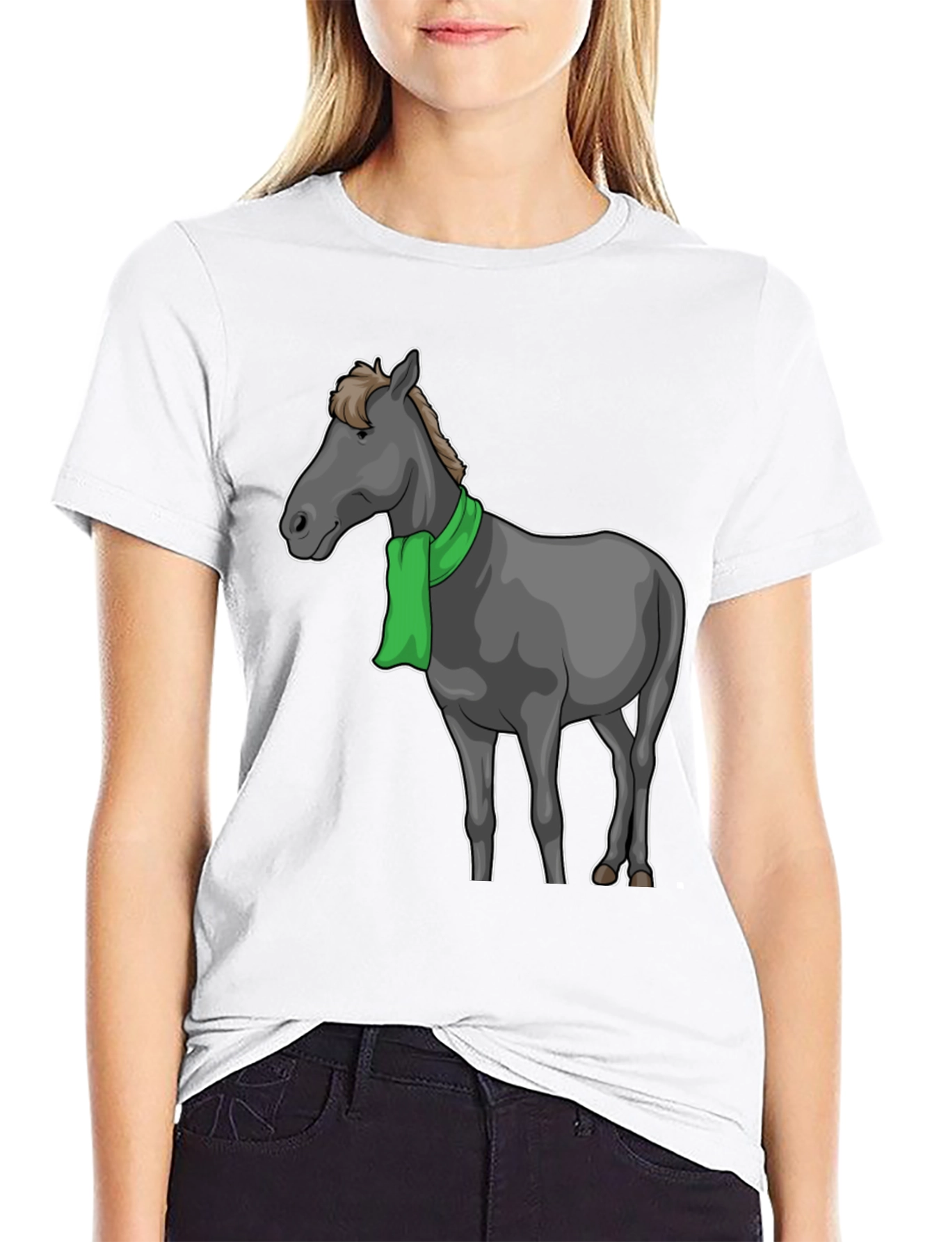 Horse Scarf Graphic Tee - Black Cotton T-Shirt