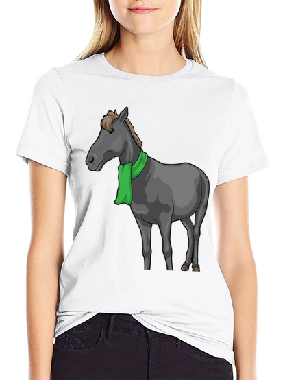Horse Scarf Graphic Tee - Black Cotton T-Shirt