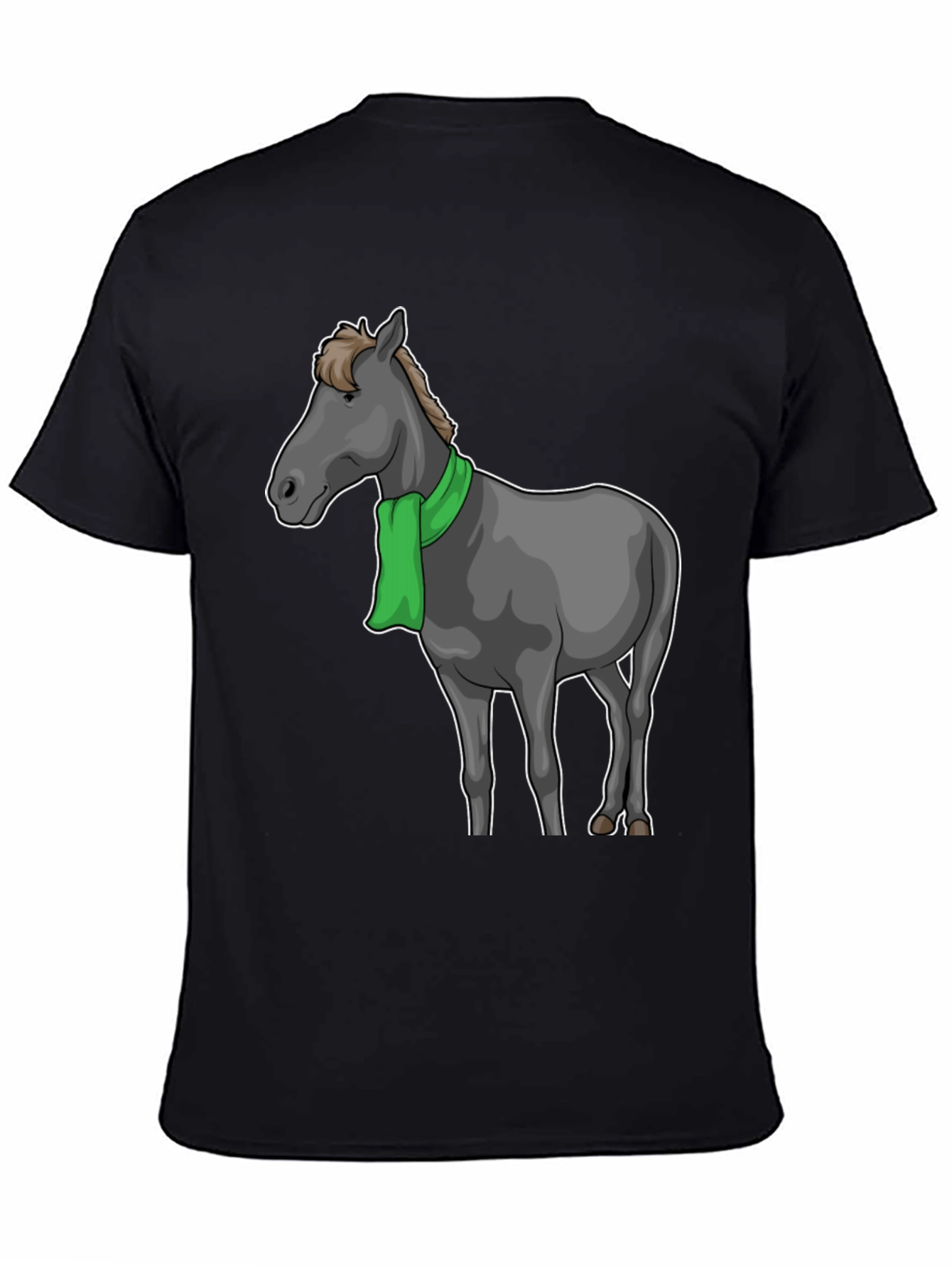 Horse Scarf Graphic Tee - Black Cotton T-Shirt