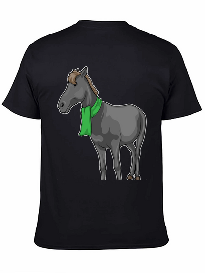 Horse Scarf Graphic Tee - Black Cotton T-Shirt