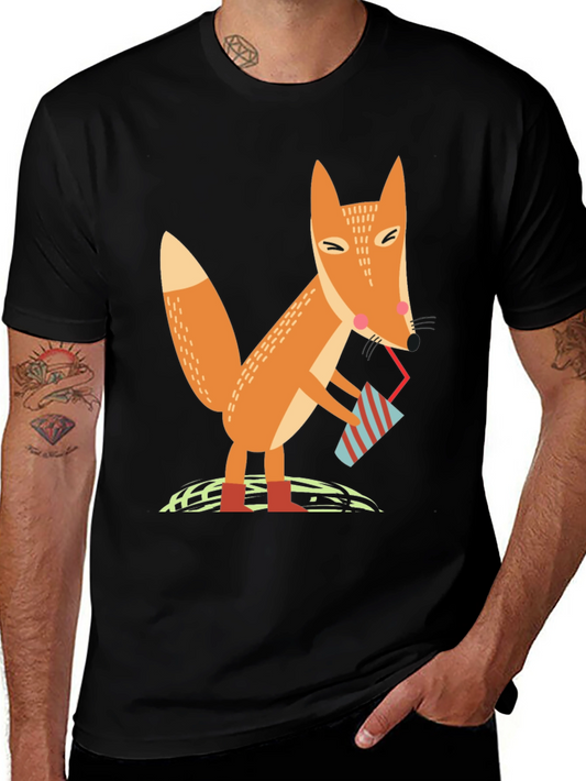 Fox Sipping Drink Graphic Tee - Cool Design T-Shirt