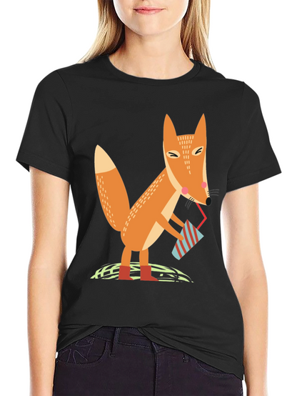 Fox Sipping Drink Graphic Tee - Cool Design T-Shirt