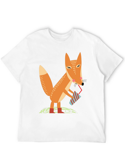 Fox Sipping Drink Graphic Tee - Cool Design T-Shirt