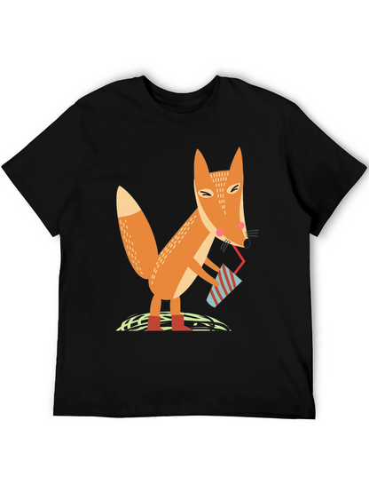 Fox Sipping Drink Graphic Tee - Cool Design T-Shirt