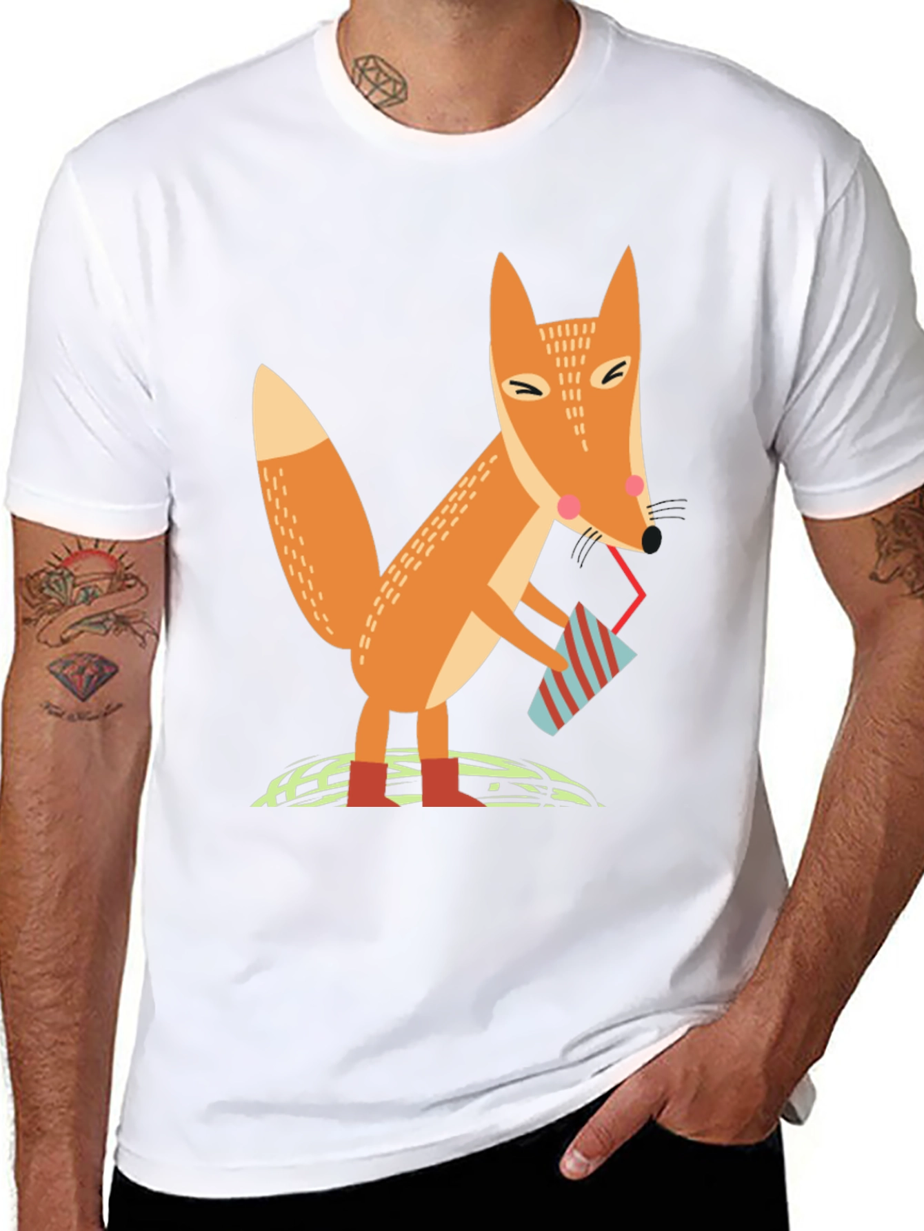 Fox Sipping Drink Graphic Tee - Cool Design T-Shirt