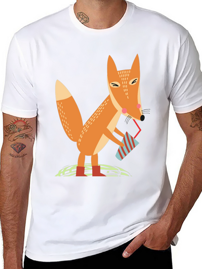 Fox Sipping Drink Graphic Tee - Cool Design T-Shirt