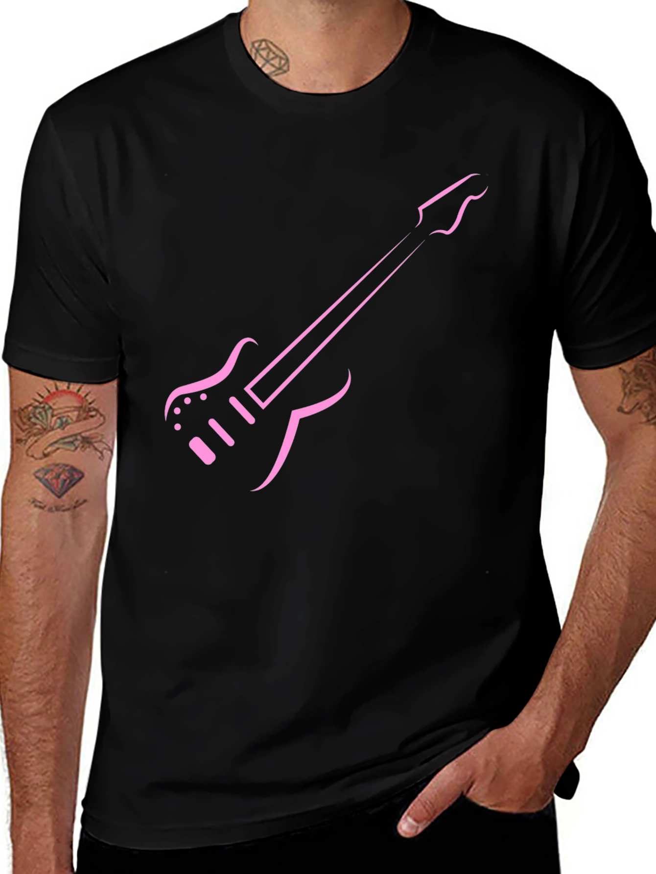 Pink Guitar Graphic Tee - Black T-Shirt