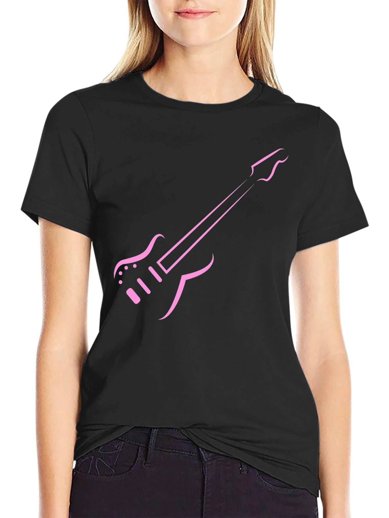 Pink Guitar Graphic Tee - Black T-Shirt
